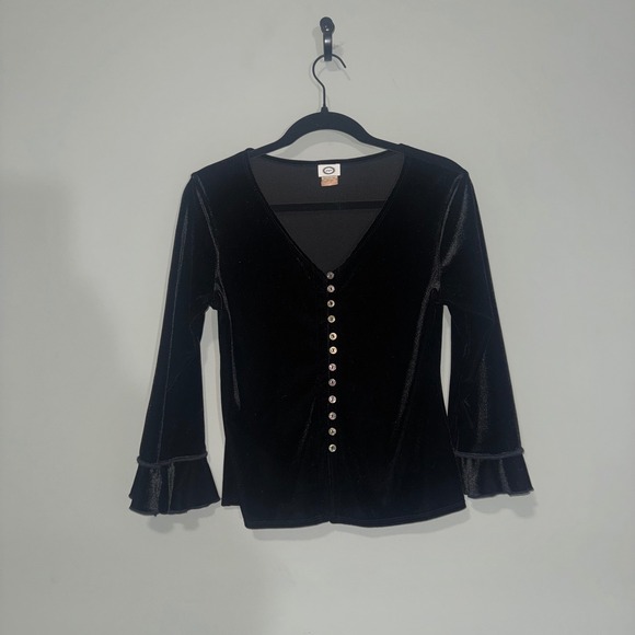Jacqara Tops - Vintage Y2K Jacqara Black Velvet Button Up Bell Sleeve Top Women's Medium